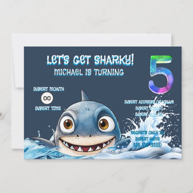 Convites Shark 5th Birthday Invite | Let’s Get Sharky (Frente)