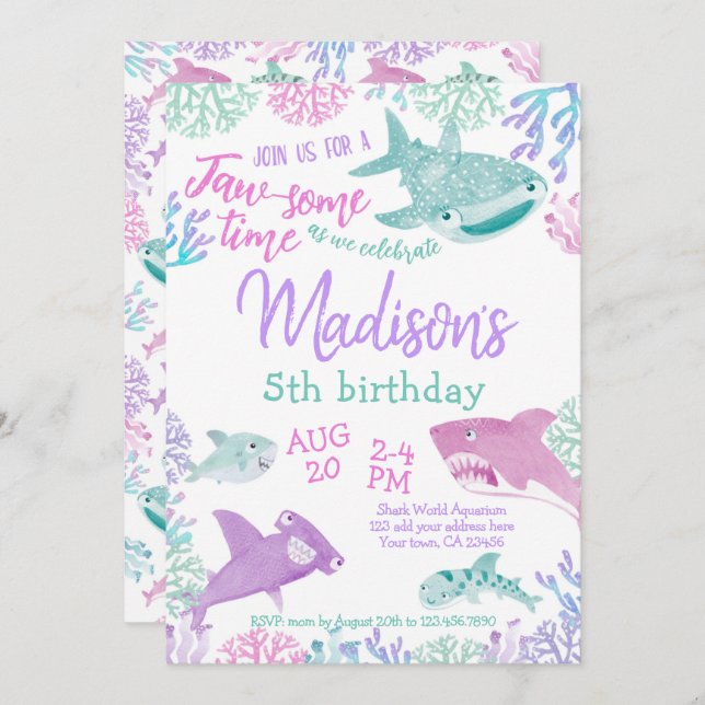 Convites Shark Birthday Invitation (Frente/Verso)