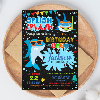 Convites Shark Birthday Invitation Splish Splash Party