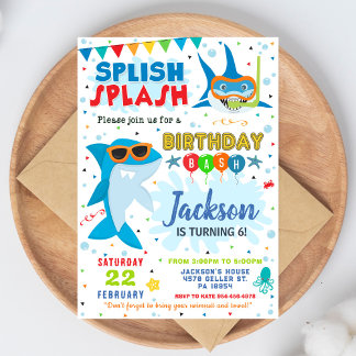 Convites Shark Birthday Invite Splish Splash Birthday Bash