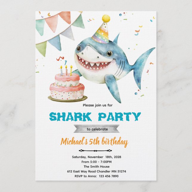 Convites Shark birthday party invitation (Frente)