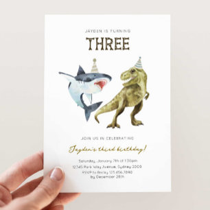 Convites Shark & Dino 3º dia B Convidar, T-rex Shark Party