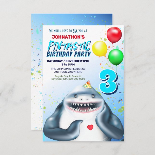 Convites Shark Fantastic Aniversário de criança Party (Frente/Verso)