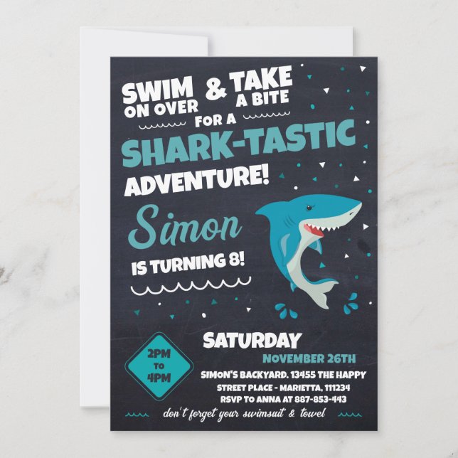 Convites Shark Invitation for Birthday Pool Party Bite (Frente)