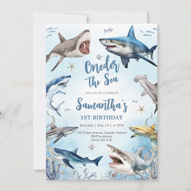 Convites Shark Oneder The Sea 1st Birthday Invitation (Frente)
