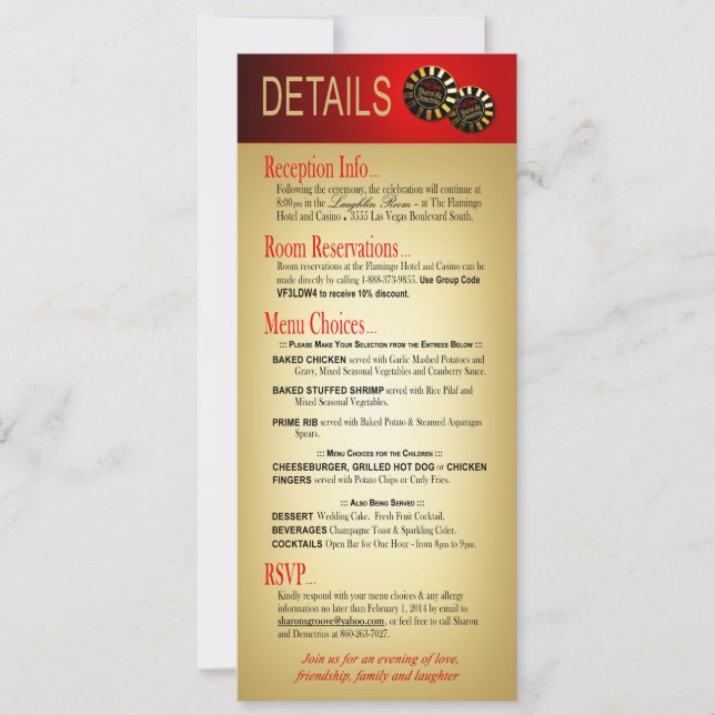 Convites Sharon & Demetrius Detalhes Las Vegas Deluxe Verme (Frente)