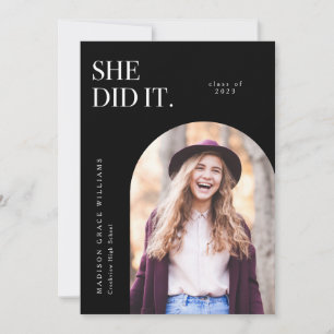 Convites She Did It Black Arch Graduation Announcement