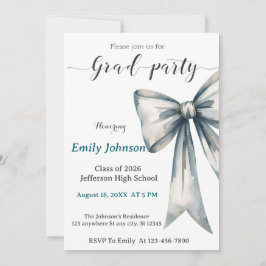 Convites She did it Graduation invitation Photo Blue Bow 