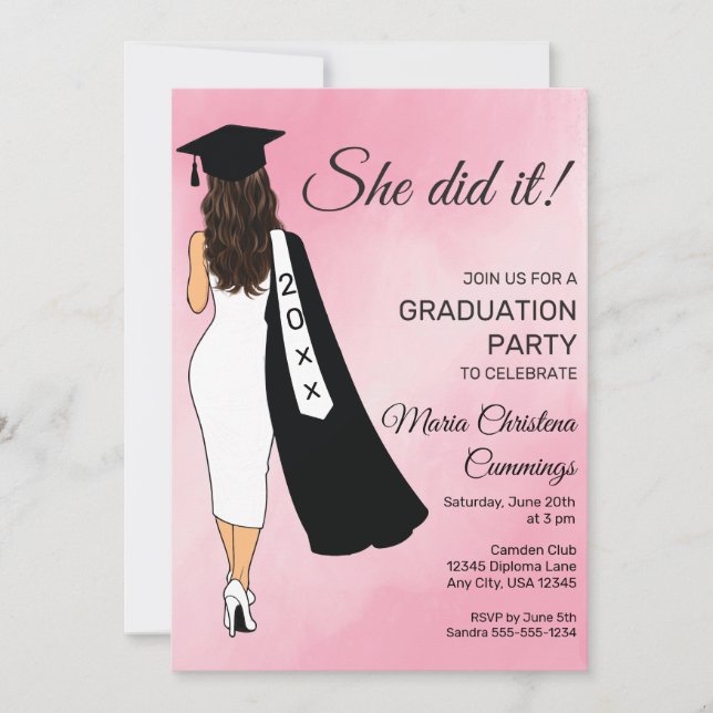 Convites She Did It Pink Graduation Invitation (Frente)