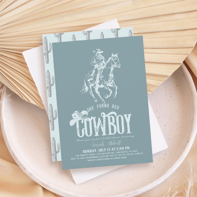 Convites She Found Her Cowboy Dusty Blue Bridal Shower (Criador carregado)