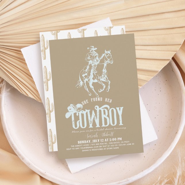 Convites She Found Her Cowboy Sand Beige Bridal Shower (Criador carregado)