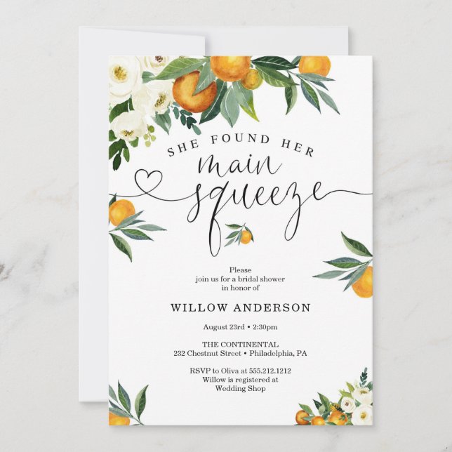 Convites She Found Her Main Squeeze Bridal Shower (Frente)