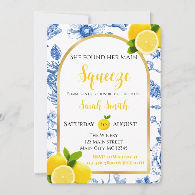 Convites She Found Her Main Squeeze Bridal Shower Invitatio (Frente)