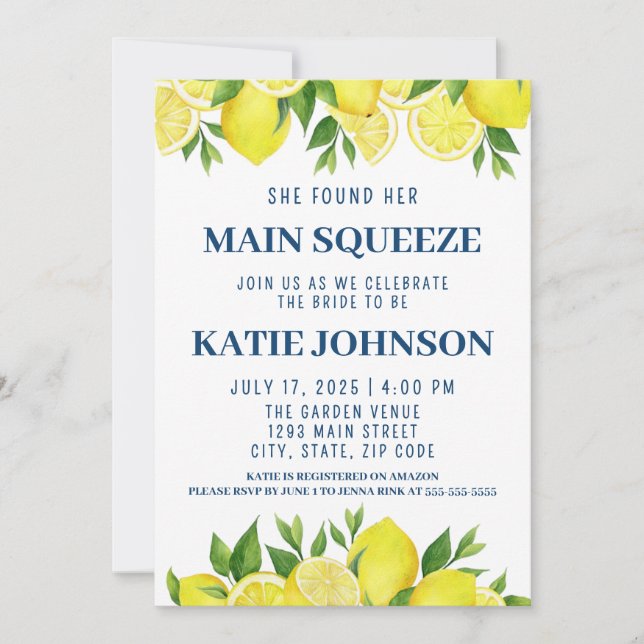 Convites She Found Her Main Squeeze Bridal Shower Invite (Frente)