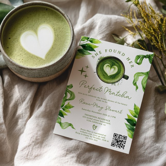 Convites She Found Her Perfect Matcha Green Tea Qr Bridal  (She Found Her Perfect Matcha Green Tea Qr Bridal Invitation)