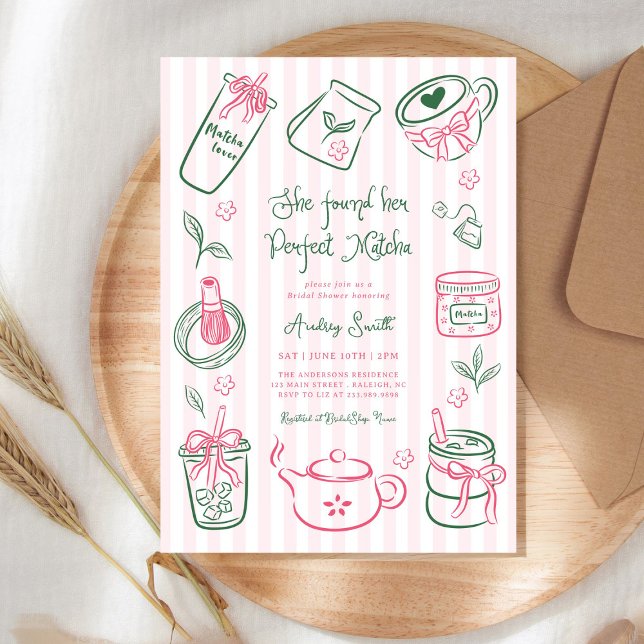 Convites She Found Her Perfect Matcha Pink Bridal Shower (Criador carregado)