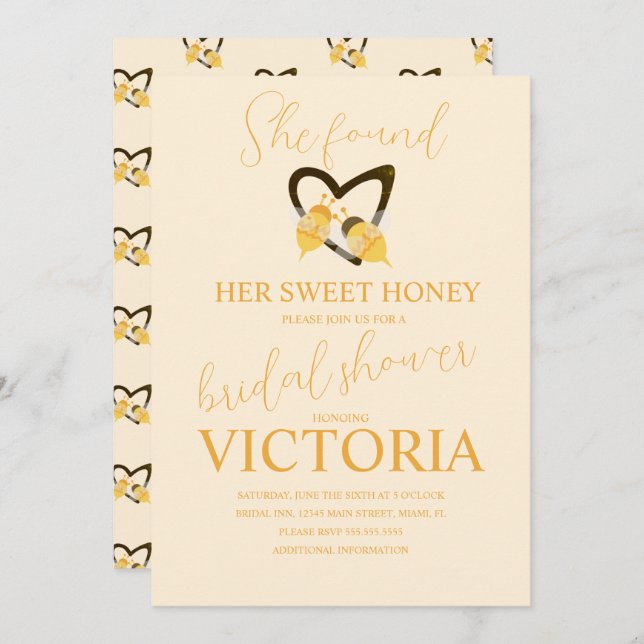 Convites She found her sweet honey Bee Bridal Shower  (Frente/Verso)