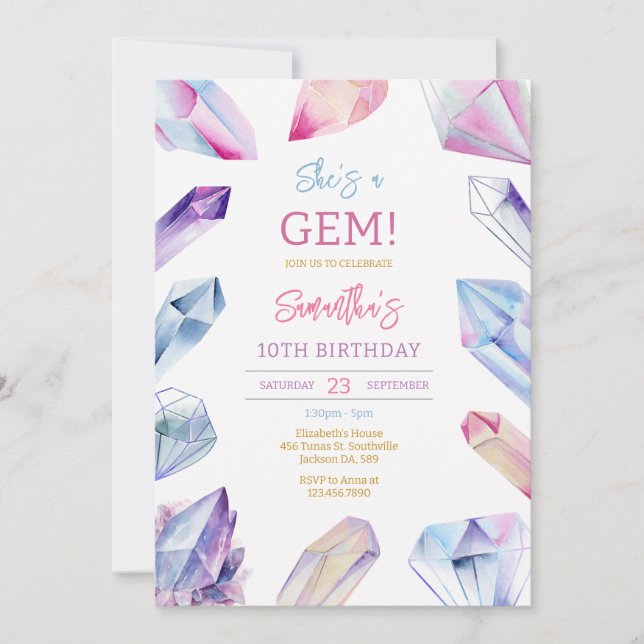 Convites She Is A Gem Stone Crystal Birthday Invitation (Frente)