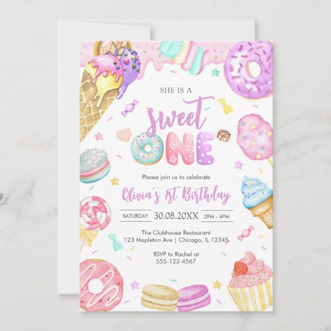 Convites She is a Sweet One Birthday Party Invitation (Frente)