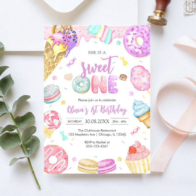 Convites She is a Sweet One Birthday Party Invitation (Criador carregado)