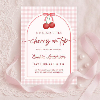 Convites She is the Cherry on Top Gingham Baby Shower