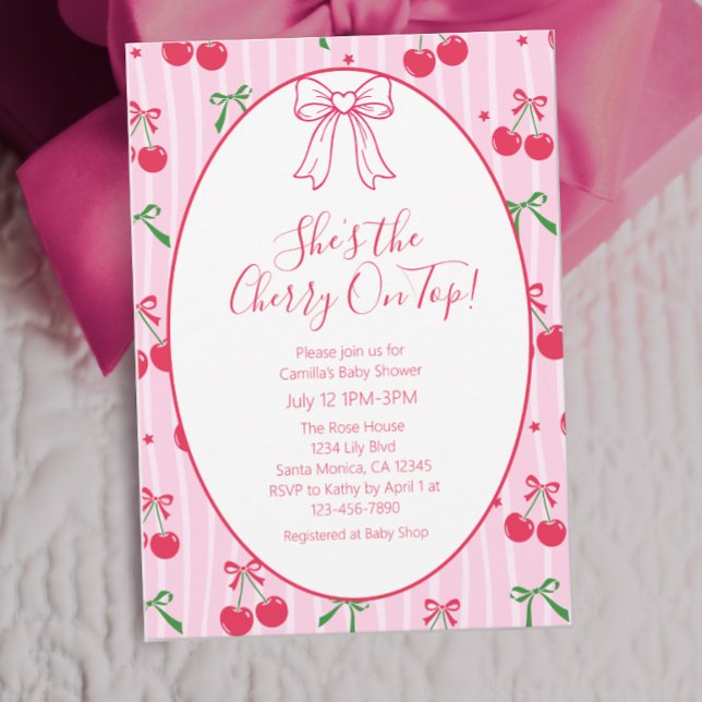 Convites She’s the Cherry On Top Line Art Baby Shower (Criador carregado)