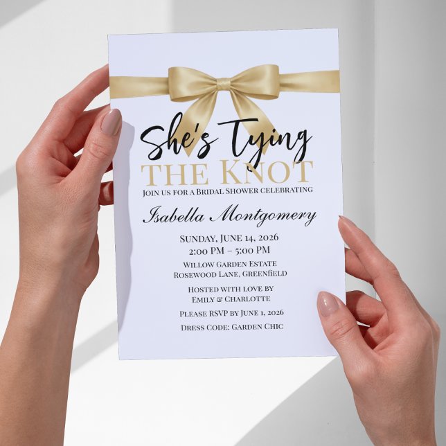 Convites She’s Tying the Knot Theme Gold Bow (She’s Tying the Knot Theme Gold Bow Invitation
)