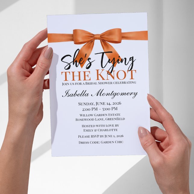 Convites She’s Tying the Knot Theme Orange Bow (She’s Tying the Knot Theme Orange Bow Invitation
)