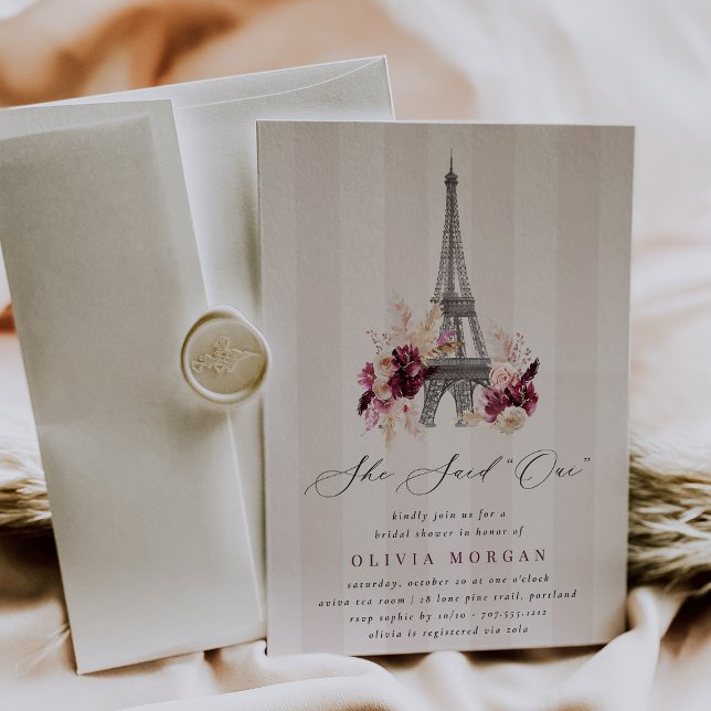 Convites She Said Oui Blush Floral Paris Bridal Shower (Criador carregado)