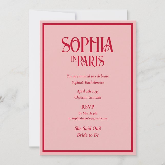 Convites She Said Oui! The Bride To Be Paris Bachelorette (Frente)