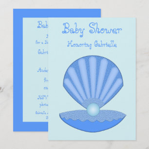 Convites Shell de Ostra Blue Baby Boy e Chá de fraldas de p