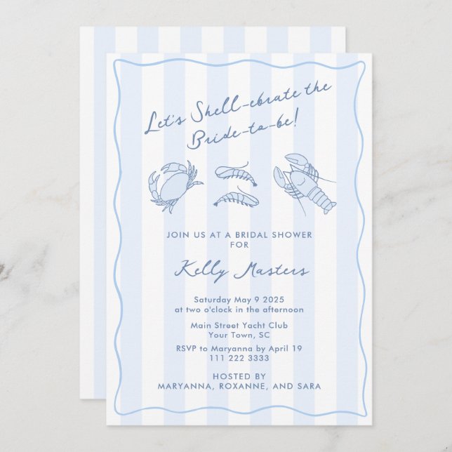 Convites Shell-ebrate Hand-Drawn Crustacean Bridal Shower (Frente/Verso)