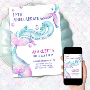 Convites Shellabrate Mermaid Tails Selvagens como Aniversár
