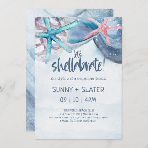 Convites Shellabration   Aniversário da Beach Seashells