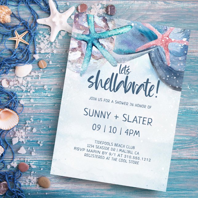 Convites Shellabration | Praia Conchas Casamento Chuveiro (Criador carregado)