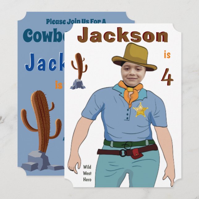Convites Sheriff Kids Cowboy Foto Original (Frente/Verso)