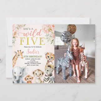 Convites She's a Wild Five Floral Safari Birthday Photo