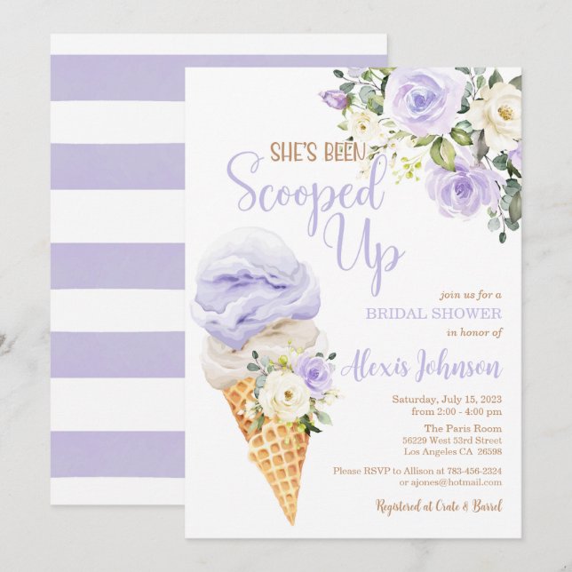 Convites She's Been Scooped Up Bridal Shower (Purple) (Frente/Verso)