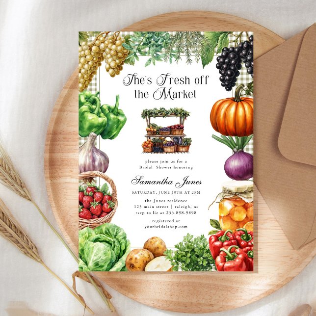 Convites She's Fresh Off The Market Gingham Bridal Shower (Criador carregado)