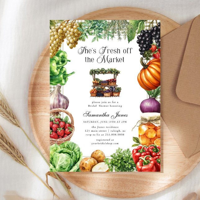 Convites She's Fresh Off The Market Gingham Bridal Shower (Criador carregado)