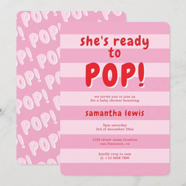 Convites She's Ready to Pop Baby Shower (Frente/Verso)