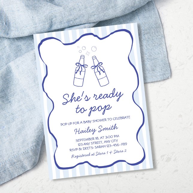 Convites She's Ready To Pop Blue Soda Bottle Baby Shower (She's Ready To Pop Blue Soda Bottle Baby Shower Invitation)
