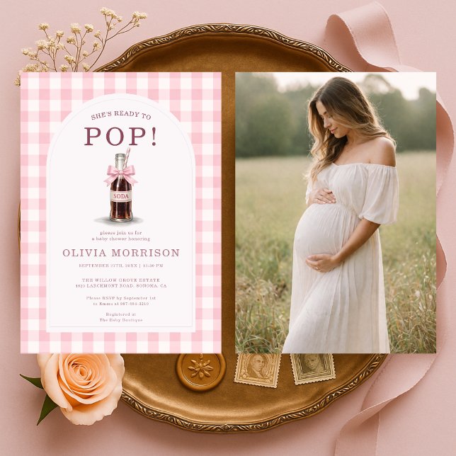 Convites She's Ready to Pop Girl Pink Photo Baby Shower (Criador carregado)
