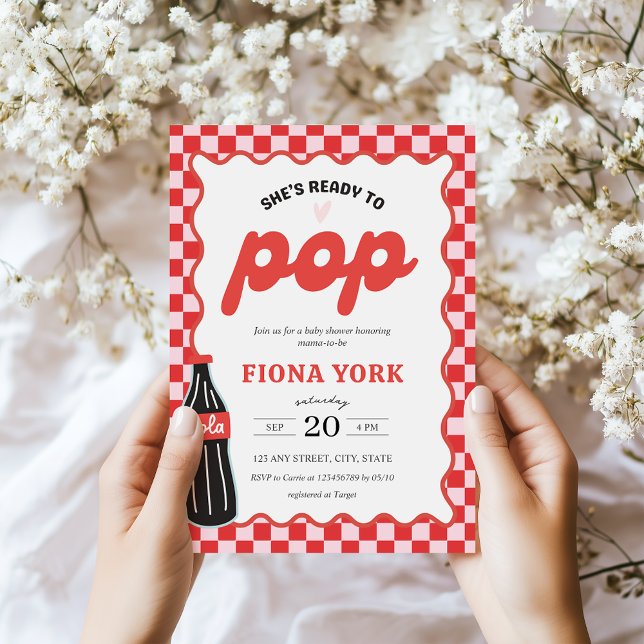 Convites She's Ready to Pop Retro Soda Red Pink Baby Shower (She's Ready to Pop Baby Shower Invitation)