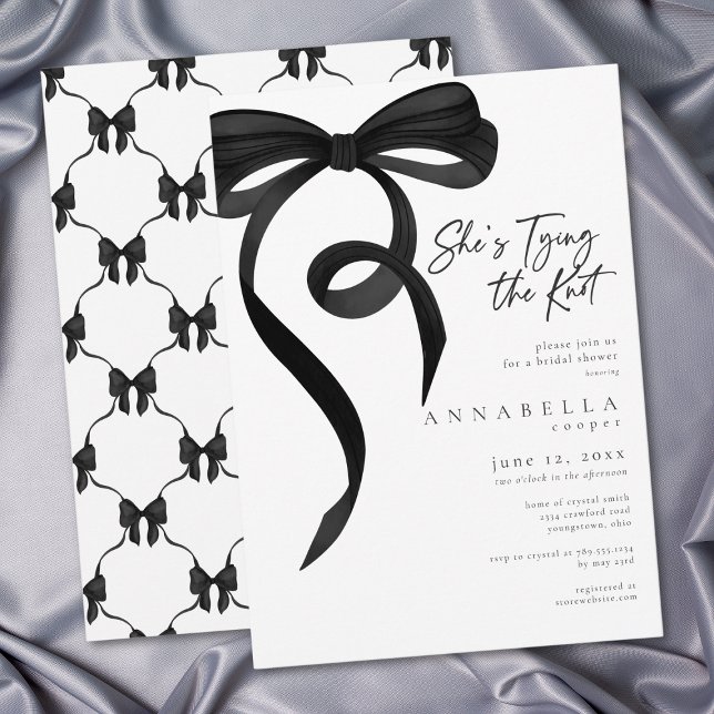 Convites Shes Tying the Knot Chic Black Bow Bridal Shower (Shes Tying the Knot Chic Black Bow Bridal Shower Invitation)