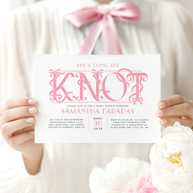 Convites She's Tying The Knot Pink Bow Bridal Shower (Pink Bows Bridal Shower Invitation)