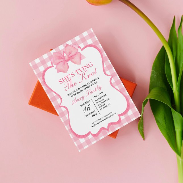 Convites She's Tying the Knot Pink White Bridal Shower (She's Tying the Knot Pink White Bridal Shower)