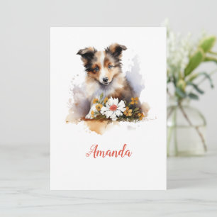 Convites Shetland Sheepdog Puppy Pet Watercolor Fllower