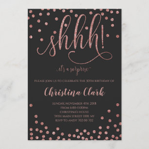 Convites Shh Festa de aniversário de Rosa de surpresa Conf