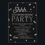 Convites Shh Festa de aniversário Surprise Faux Glitter Con<br><div class="desc">Este Convite de aniversário de Surpresa na moda e Quadrinhos apresenta um tema elegante de confete de brilho prateado com tipografia moderna, excelente para qualquer idade. Personalizar a cor do plano de fundo. *Observe que este não é um brilho real e será impresso sem formatação. Para um convite ainda mais...</div>